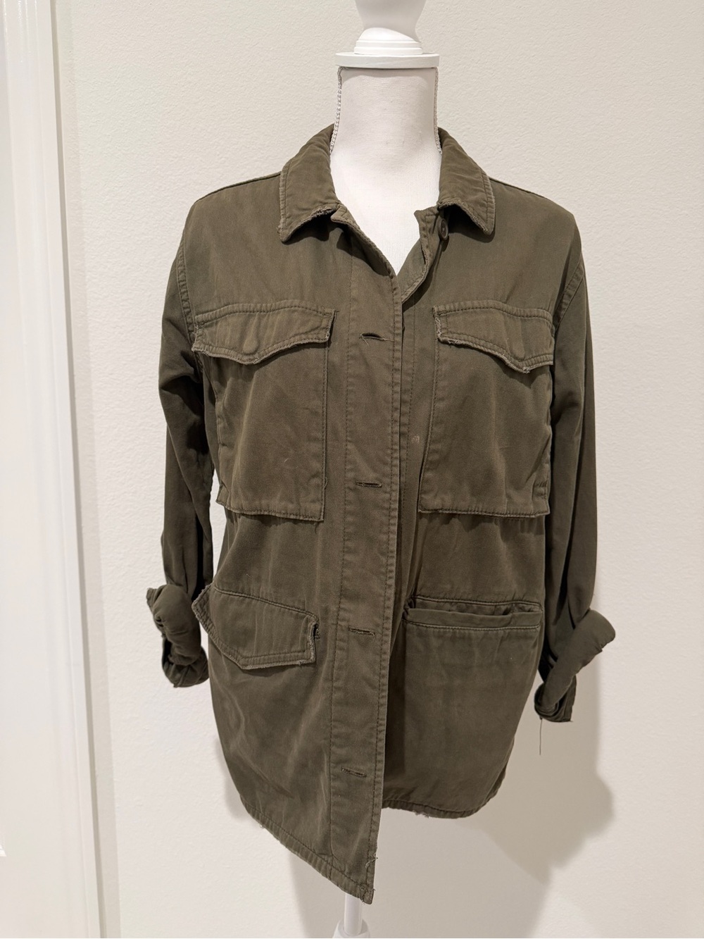 Topshop Olive Green Utility Jacket with Patch Pockets